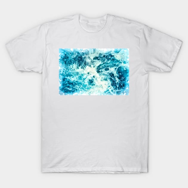 Blue Ocean Summer Beach Waves Abstract Watercolor T-Shirt by Naumovski